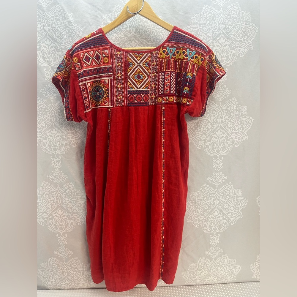 Johnny Was Red Embroidered Linen Dress/Tunic, Women’s Small; Beach Boho Beauty! - Picture 5 of 17